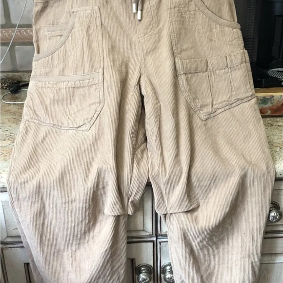 Free People Low Slung Pull On Cord Pants Tie Cord Cinch Hem Tan - Picture 6 of 6